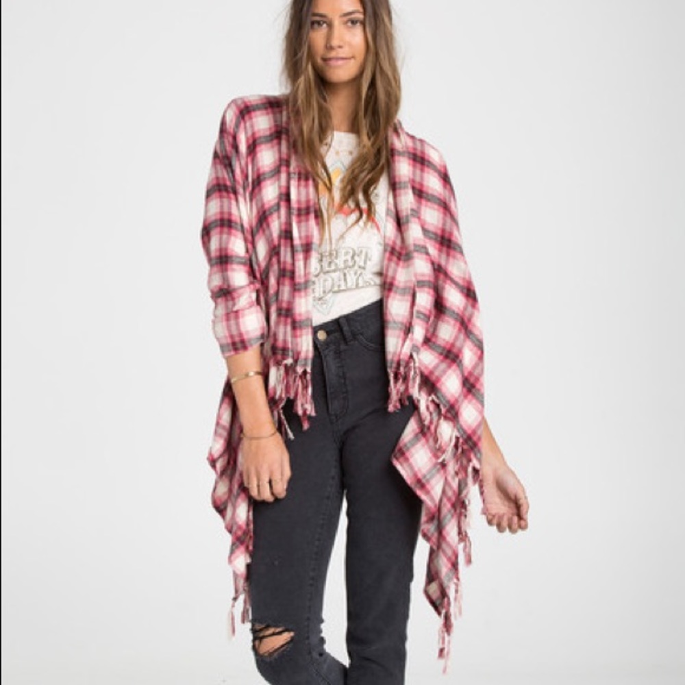 Billabong Plaid Fringe Cardigan